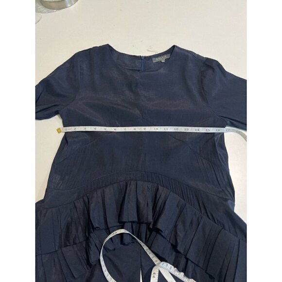 Gracia Women's Ruffled Pleated Long Sleeve Blouse High Low Small Blue Boho Artsy - Picture 4 of 7